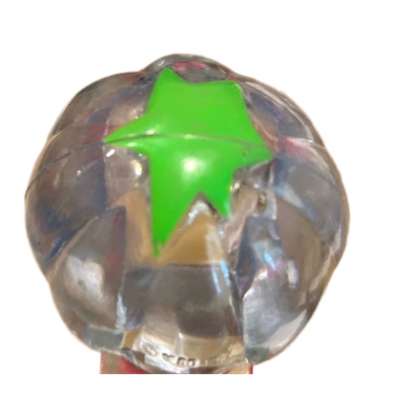 🌍Vintage 1990s Blue Tinted Crystal Polly Pumpkin Pez Dispenser on Hot Pink Stem - Picture 6 of 6